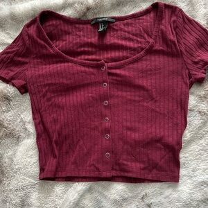Forever 21 Red Ribbed Button Down Crop Top